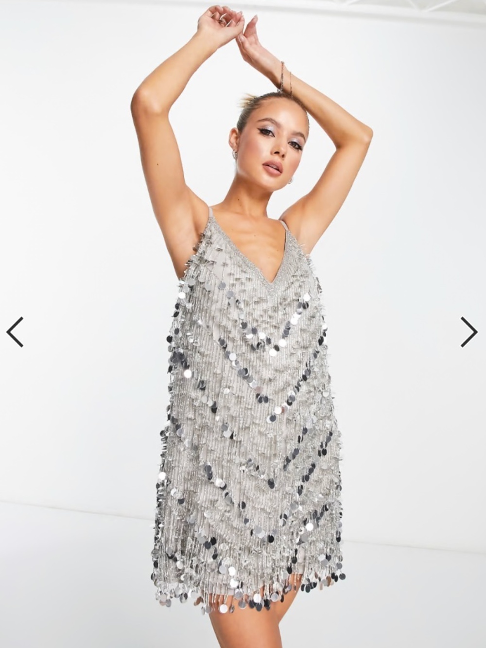 SOLD OUT: ASOS EDITION paillette fringe sequin cami shift mini dress in silver